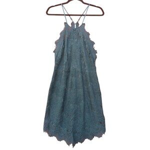 FREE PEOPLE | Emerald Green Lace Button Back Spaghetti Strap Mini Dress Large